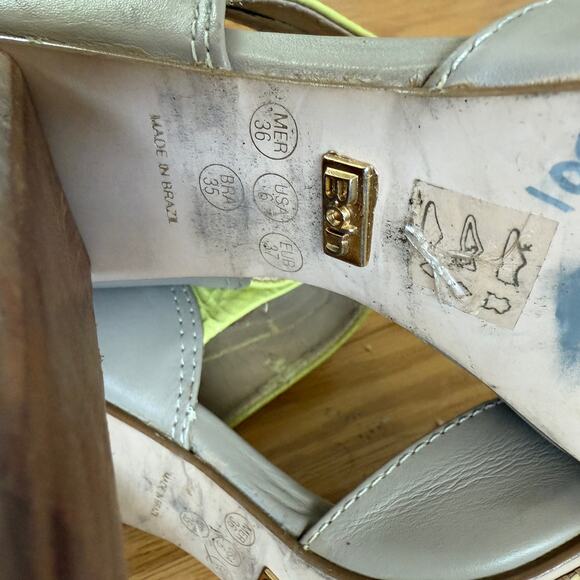 Biondini  sz 6 Gray Yellow Sandals Open Toe Leather Ankle Strap platform‎ heels - Picture 6 of 9